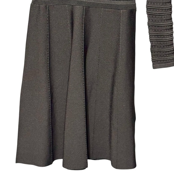 ZARA Rare Textured Open Weave Long Sleeve A Line Black Ribbed Dress size Large - Picture 5 of 12